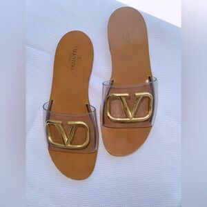 Valentino garavani signature transparent polymer slide sandals size 40